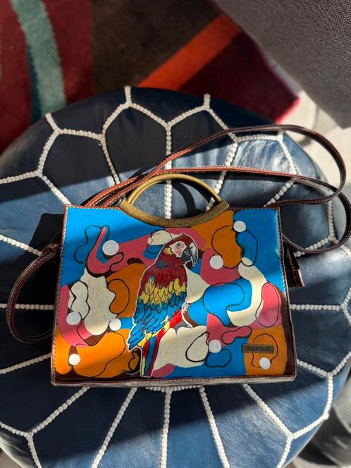 Prachtige handgeschilderde tas met papegaai, Handtassen en Accessoires, Tassen | Damestassen, Zo goed als nieuw, Handtas, Ophalen of Verzenden