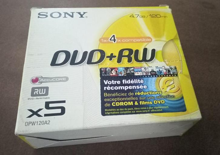 Sony DVD+RW 4.7 GB - 120 minutes x5, CD & DVD, DVD | Autres DVD, Neuf, dans son emballage, Enlèvement ou Envoi