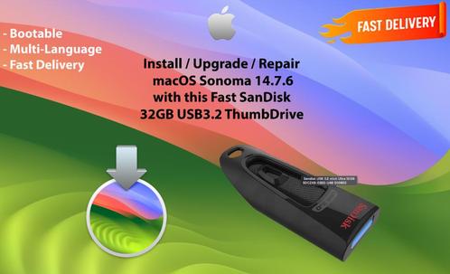 Installeer macOS Sonoma 14.7.6 via USB3.2 Stick 32GB OSX, Computers en Software, Besturingssoftware, Nieuw, MacOS, Verzenden