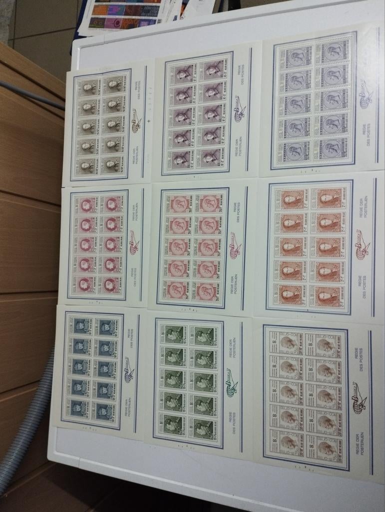 E9 postzegelvellen met 10 postzegels erin over Belgica 1972, Maison & Meubles, Enlèvement