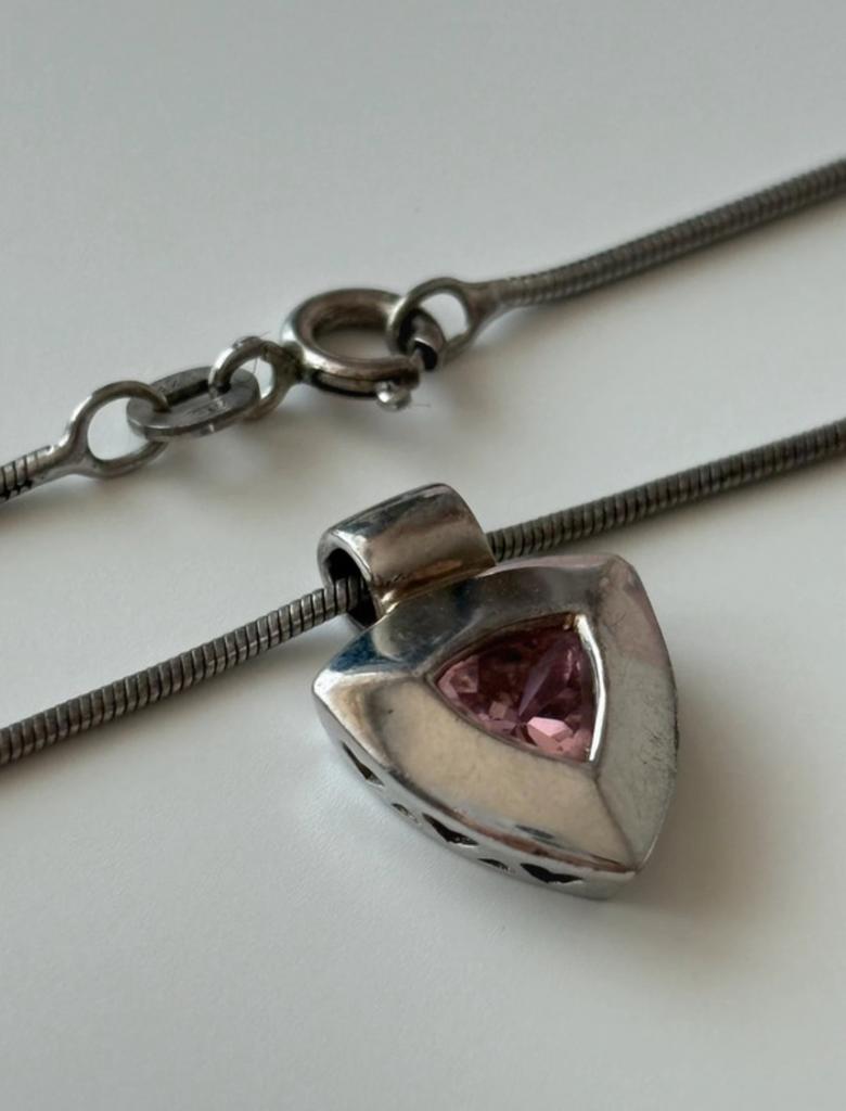 Collier pendentif 925 en argent, cœur, pierre rose, Bijoux, Sacs & Beauté, Colliers, Enlèvement ou Envoi, Rose, Comme neuf, Avec pendentif