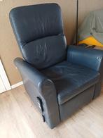 Elektrische relax zetel in blauw leder, Huis en Inrichting, Ophalen, Gebruikt, Eenpersoons, Klassiek