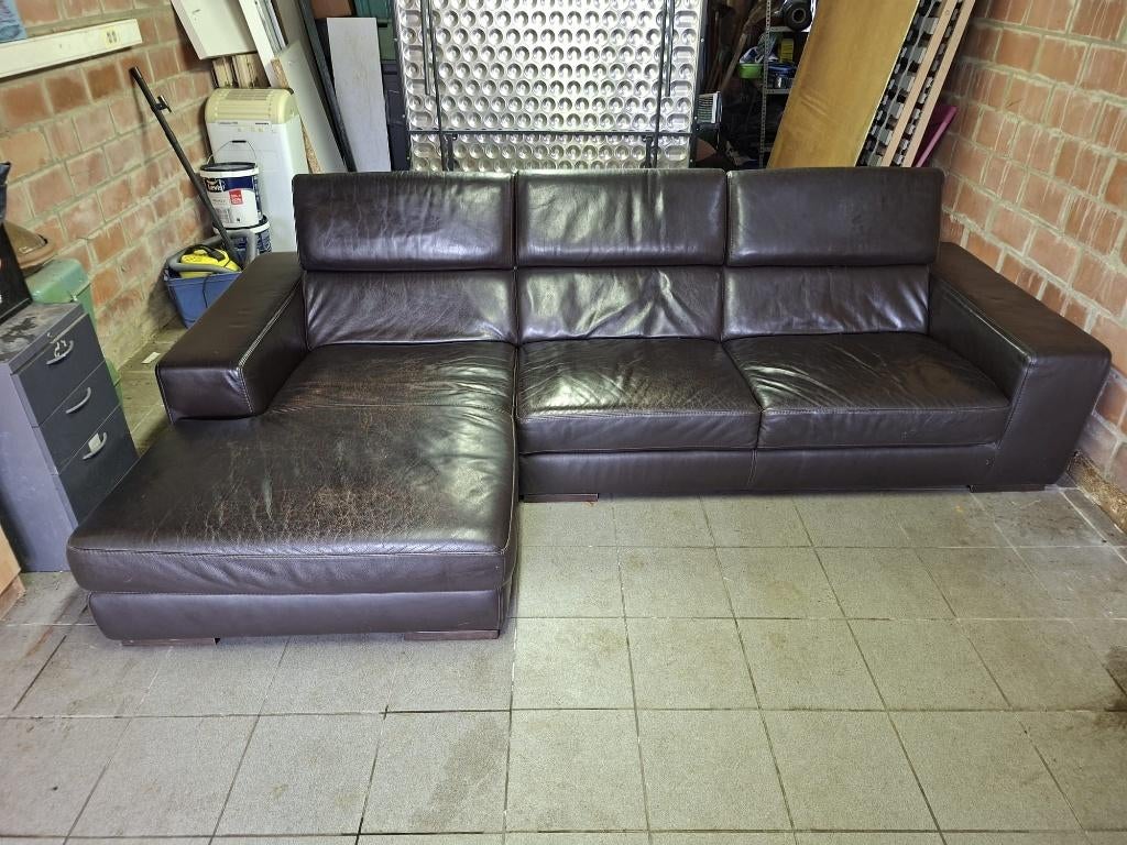 Lederen hoeksalon, Huis en Inrichting, Zetels | Complete zithoeken, Gebruikt, Leer, Ophalen