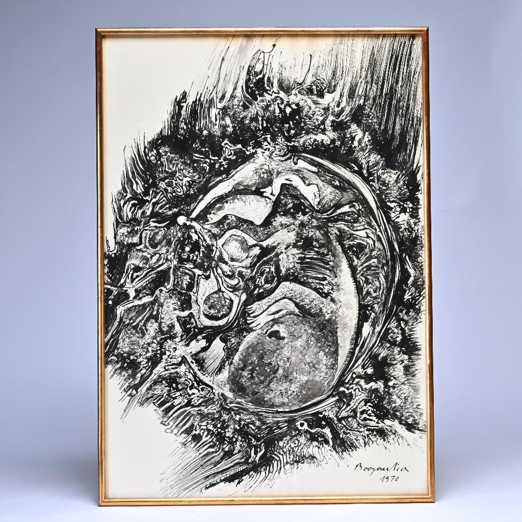 Grote rietpentekening van Andre Bogaert, Antiek en Kunst, Kunst | Schilderijen | Abstract, Ophalen