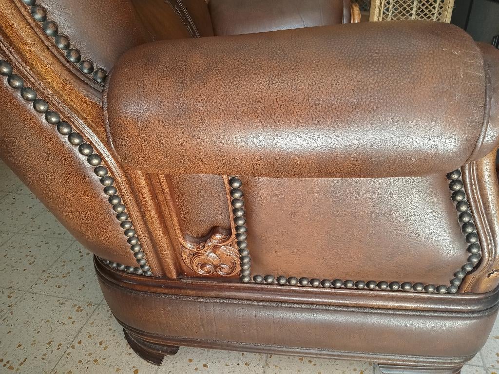 Koopje Uit rookvrije omgeving LEDEREN fauteuil  Mooie staat, Enlèvement, Une personne, Bois, TIJDLOOS Klassiek Eclectisch