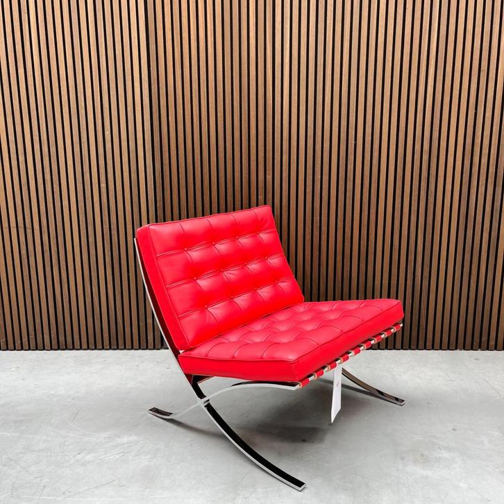 Knoll Barcelona chair - Ferrari Red premium leder - Relax, Antiek en Kunst, Antiek | Meubels | Stoelen en Sofa's, Ophalen of Verzenden