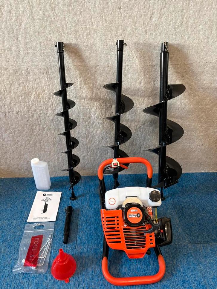 Nieuwe benzine grondboor met 3 boren en verlengstuk, Jardin & Terrasse, Outils à main, Neuf, Tarière, Enlèvement