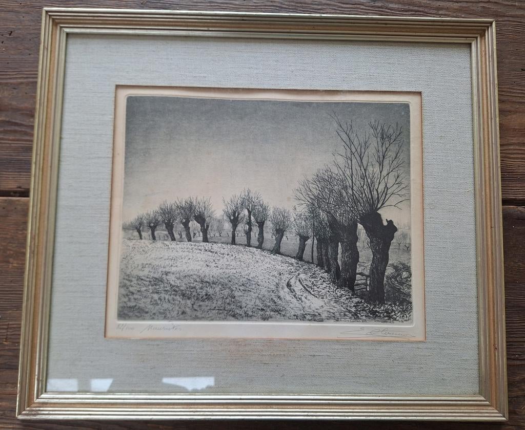 Nawinter emiel de cooman ets, Antiek en Kunst, Kunst | Etsen en Gravures, Ets, Ophalen of Verzenden