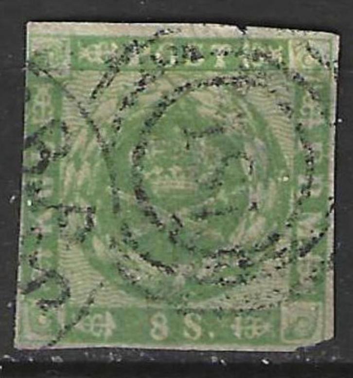 Denemarken 1854/1864 - Yvert 5 - Wapen - 8 s. Groen (ST), Postzegels en Munten, Postzegels | Europa | Scandinavië, Gestempeld