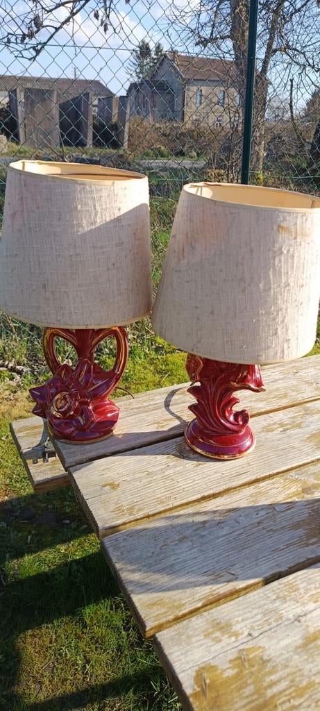 2 lampe de table style florale rouge et or, Maison & Meubles, Lampes | Abat-jour, Rouge