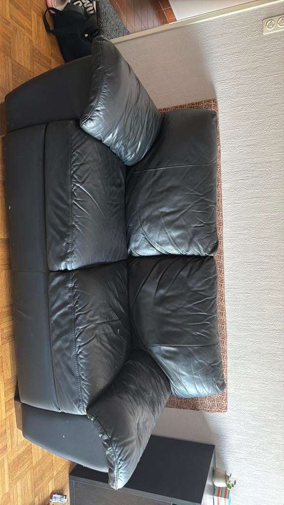 2-zits zwarte lederen sofa – €30 – Leuven, Huis en Inrichting, Zetels | Zetels, Zo goed als nieuw, Ophalen