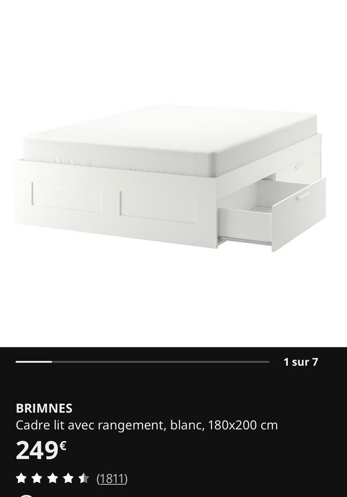 IKEA LIT BRIMNES 180cm X 200cm, Maison & Meubles, Chambre à coucher | Lits, Comme neuf, 180 cm, Enlèvement
