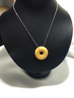 Collier en argent avec ambre caramel, Neuf, Avec pendentif, Argent, Jaune