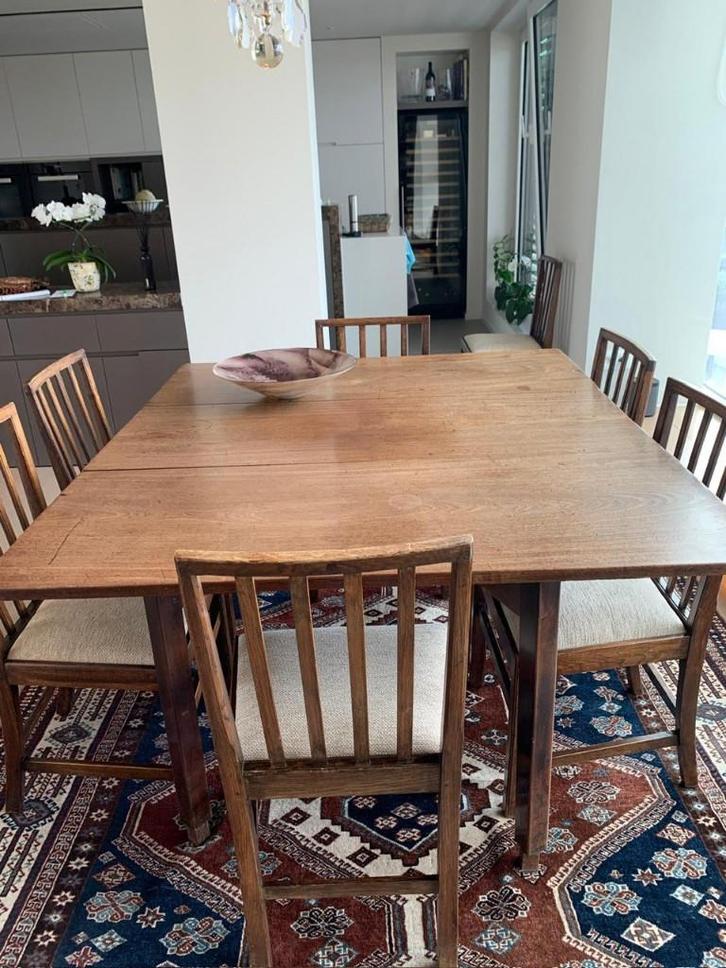 eettafel + 10 stoelen, Maison & Meubles, Tables | Tables à manger, Utilisé, 100 à 150 cm, 100 à 150 cm, Cinq personnes ou plus