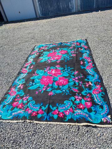 Kelim tapijt zwart rozen +-1970