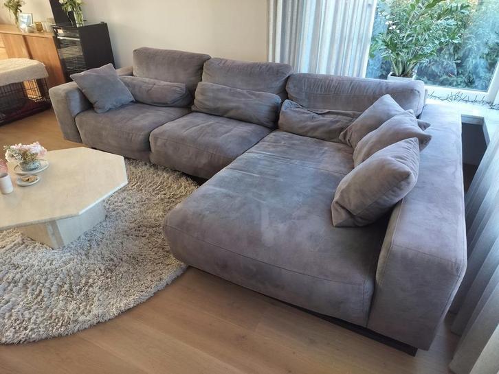 Donkergrijs hoeksalon met lounge zit voor 2 personen., Huis en Inrichting, Zetels | Complete zithoeken, Gebruikt, Ophalen
