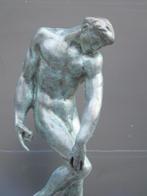 un homme nue en bronze pat vert signé sur marbre .( rodin ), Enlèvement, Bronze