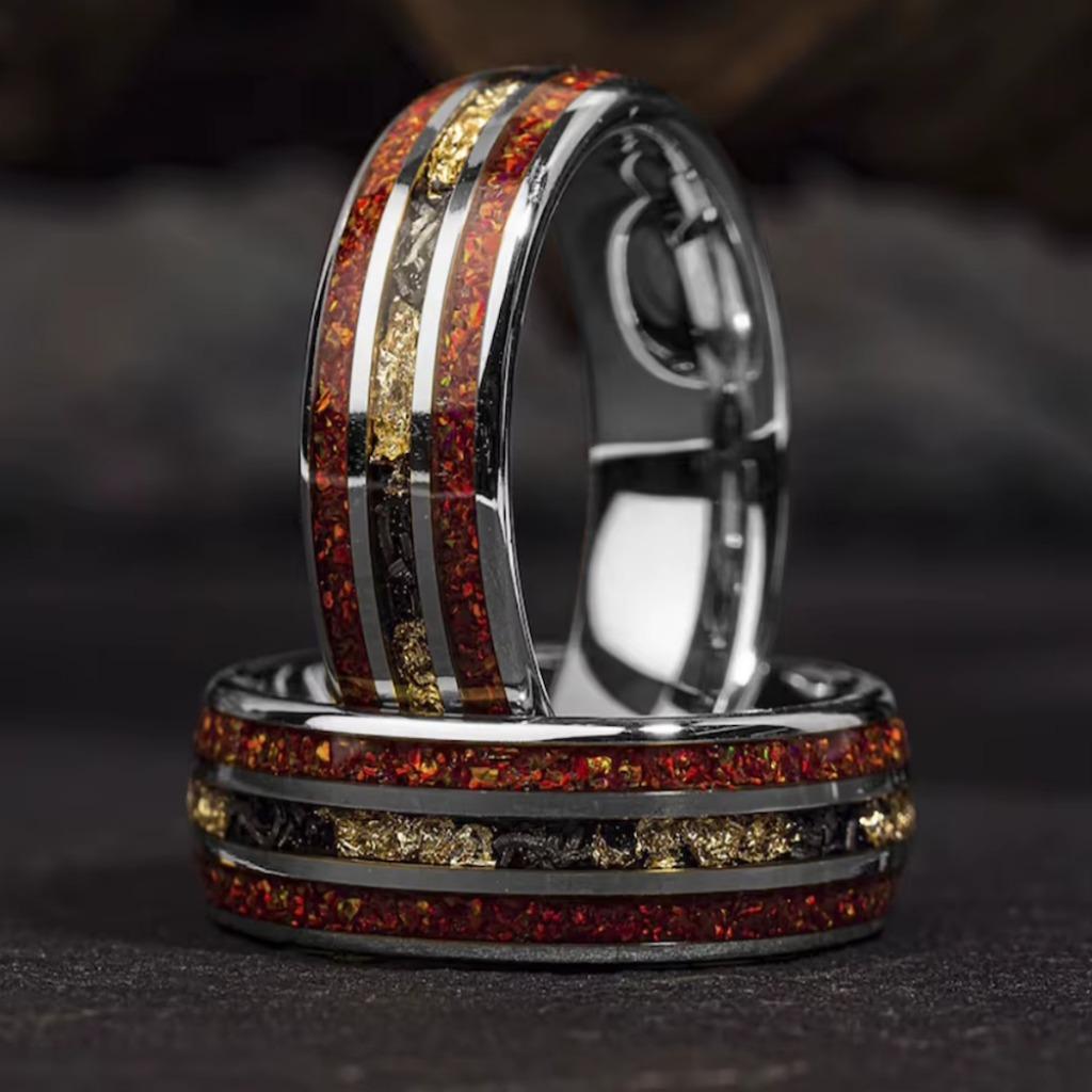 Trouwringen wolfraam met rood Opaal en zilver kleur - Ryann, Bijoux, Sacs & Beauté, Bagues, Neuf, Femme ou Homme, Autres couleurs