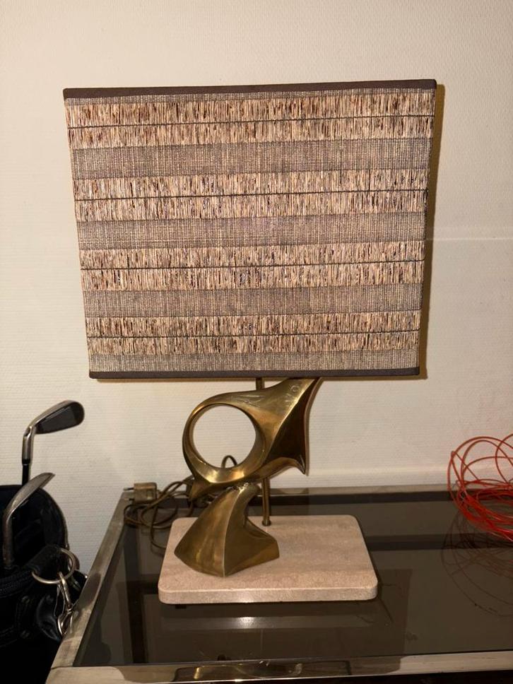 Lampe design 1960 en bronze & laiton – style moderniste, Maison & Meubles, Lampes | Lampes de table, Comme neuf, Enlèvement