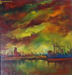 LEO JORDAENS / HAVENZICHT / OLIEVERF PANEEL / 72x67cm KADER, Antiek en Kunst, Kunst | Schilderijen | Modern, Ophalen