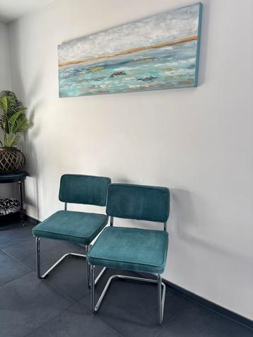 Set Retro Turquoise ribfluwelen stoelen  beschikbaar voor biedingen