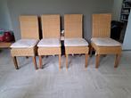 4 rotan stoelen met kussens, Huis en Inrichting, Stoelen, Ophalen, Gebruikt, Bruin, Riet of Rotan