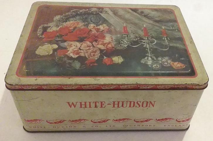 Oude blikken doos - White-Hudson - UK, Verzamelen, Blikken, Ophalen of Verzenden