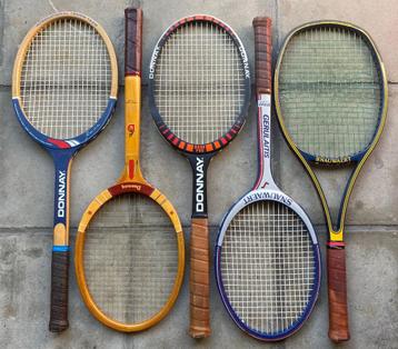 5 Vintage tennisrackets - (Donnay en Snauwaert). beschikbaar voor biedingen