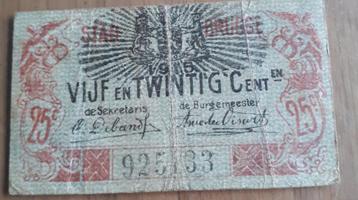 BILLET DE BANQUE D'URGENCE VILLE DE BRUGES Reçu de caisse 25, Envoi, Billets en vrac