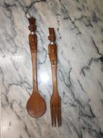 Decoratieve Afrikaanse uitgesneden houten vork en lepel., Antiek en Kunst, Ophalen of Verzenden