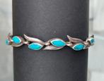 Bracelet turquoises véritables sur feuilles argent 825, Bijoux, Sacs & Beauté, Bracelets, Enlèvement ou Envoi, Comme neuf, Argent