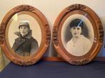 Antieke portretfoto’s in massief ovale houten kader, Antiek en Kunst, Ophalen