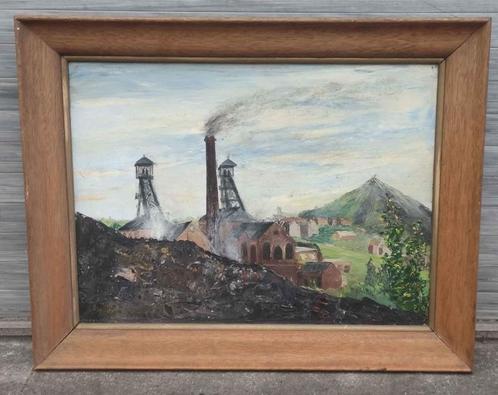 Huile sur toile charbonnage bois du cazier signe, Antiek en Kunst, Kunst | Schilderijen | Klassiek, Ophalen of Verzenden