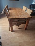 houte tafel met 4 riete stoelen 50euro, Huis en Inrichting, Ophalen, Gebruikt