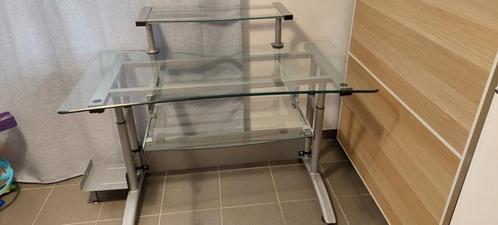 Bureau en verre ajustable, solide et pratique, Huis en Inrichting, Bureaus, Zo goed als nieuw, Bureau, Ophalen