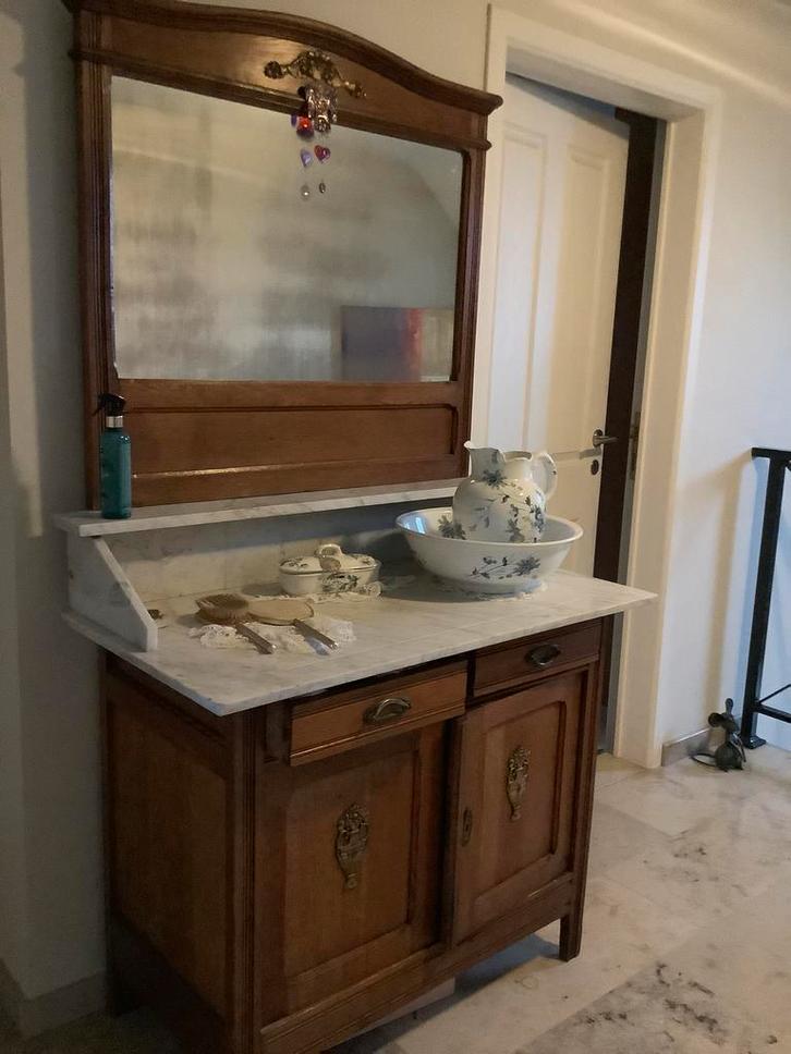 Commode kaptafel met spiegel +marmeren blad antiek brocante, Huis en Inrichting, Tafels | Kaptafels, Zo goed als nieuw, 150 tot 200 cm