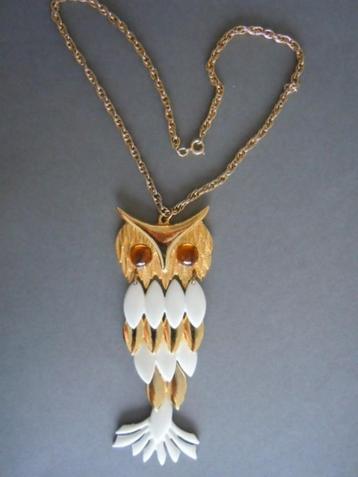 Vintage ketting met hanger grote uil met schakels beschikbaar voor biedingen