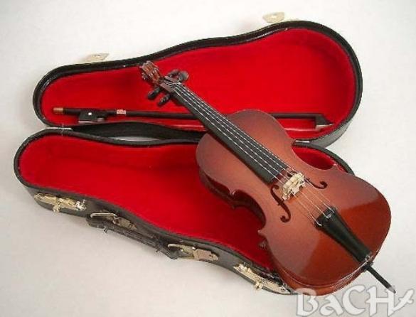 Miniatuur cello met koffer en strijkstok, ca 15 cm, Musique & Instruments, Instruments | Accessoires, Neuf, Violoncelle, Enlèvement ou Envoi