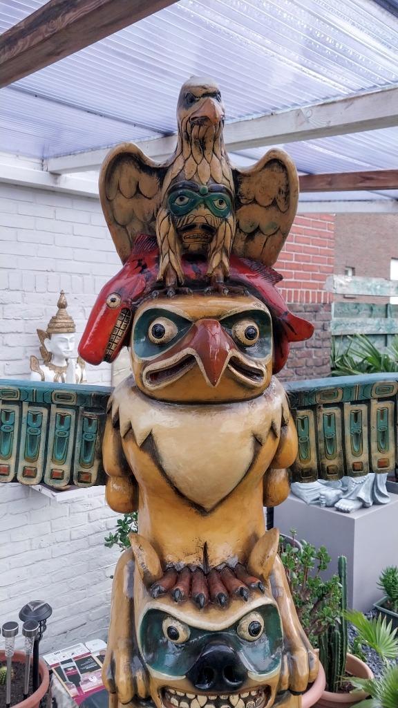 Beeld Totempaal,220cm,Indiaan totem,Cowboy,mancave,, Tuin en Terras, Tuinbeelden, Nieuw, Dierenbeeld, Kunststof, Ophalen