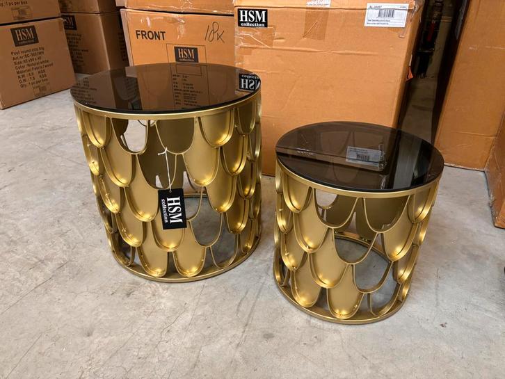 Nieuwe set bijzettafels HSM collectie, Huis en Inrichting, Tafels | Bijzettafels, Nieuw, Rond, Metaal of Aluminium, Ophalen of Verzenden