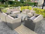 Dubbele LOUNGESET Wicker met tafels en kussens, Ophalen, Gebruikt, Bank, 8 zitplaatsen