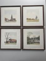 Vier sfeervolle aquarellen, Antiek en Kunst, Kunst | Schilderijen | Klassiek, Ophalen
