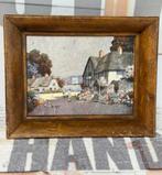 Ernest Uden 1940 ingelijst schilderij Engeland Cottage dorp, Antiek en Kunst, Ophalen of Verzenden