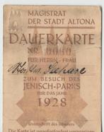 Dauerkarte Jenischparks 1928-1929 magistrat der stadt altona, Gebruikt, Ingang kaarten, Verzenden