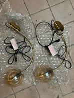 2 bronzen/goudkleurige wandlampen met fumé glasbol, Ophalen of Verzenden, Zo goed als nieuw