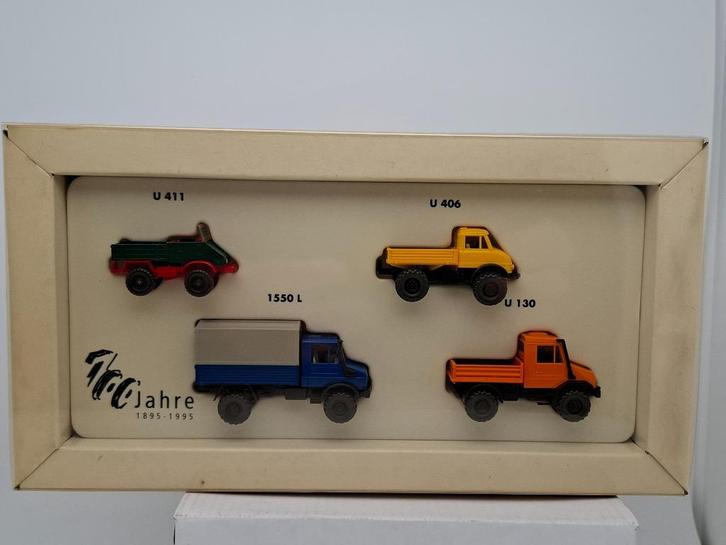 Wiking set 1/87 ter gelegenheid 100 jaar Unimog Mercedes, Hobby en Vrije tijd, Modelauto's | 1:87, Zo goed als nieuw, Bus of Vrachtwagen