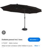 Dubbele parasol incl hoes excl voet, Tuin en Terras, Parasols, Ophalen