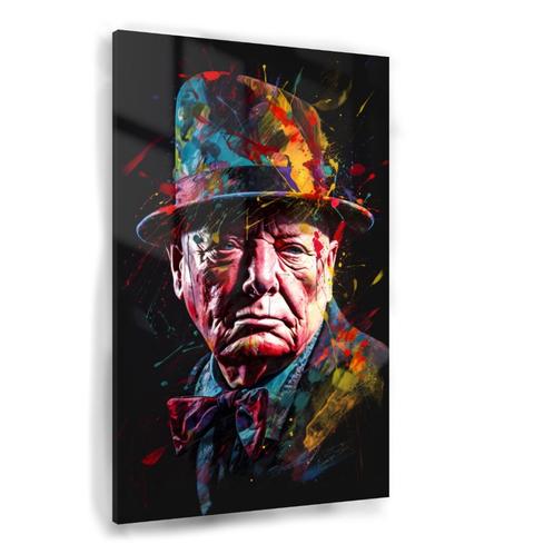 Winston Churchill Glasschilderij 60x90cm + Ophangsysteem, Huis en Inrichting, Woonaccessoires | Wanddecoraties, Nieuw, Verzenden