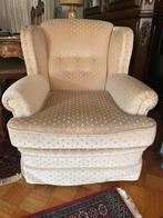 Dames fauteuil Bergère in beige mohair met print in stof, Huis en Inrichting, Fauteuils, Ophalen, Zo goed als nieuw, Stof