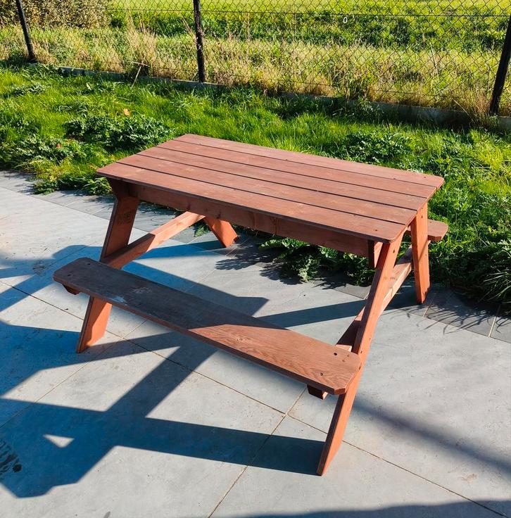 Kinder Picknicktafel 'Sunny' + zandbakken + speelgoed 🪣🪏, Tuin en Terras, Picknicktafels, Gebruikt, Rechthoekig, Hout, Kinderpicknicktafel